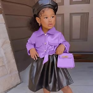 Children girls pu leather dress